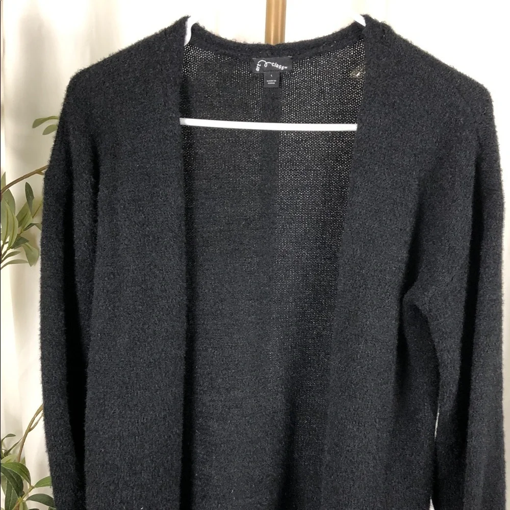 Kids Black Fuzzy Open-Front Cardigan Sweater Sz L (K1)